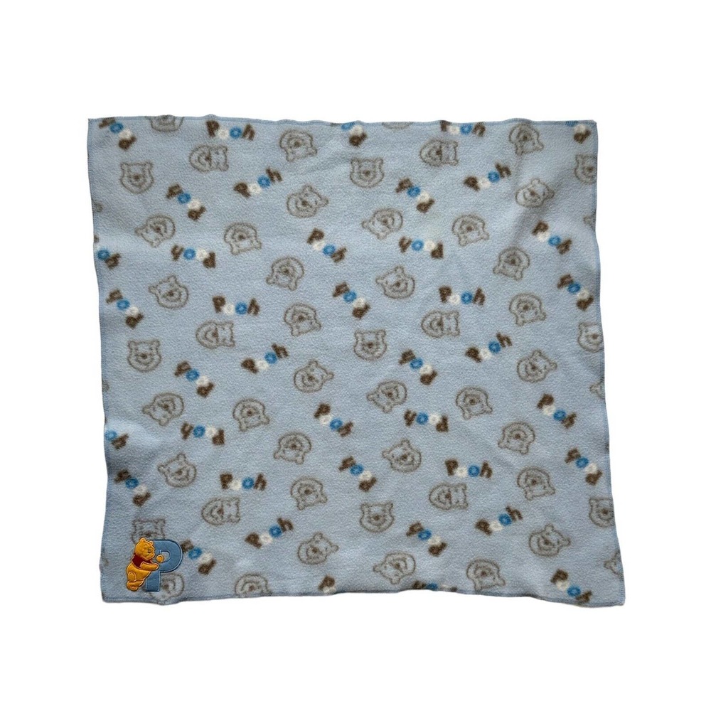Disney Baby Winnie The Pooh Letter P Fleece Blue Applique Security Baby Blanket